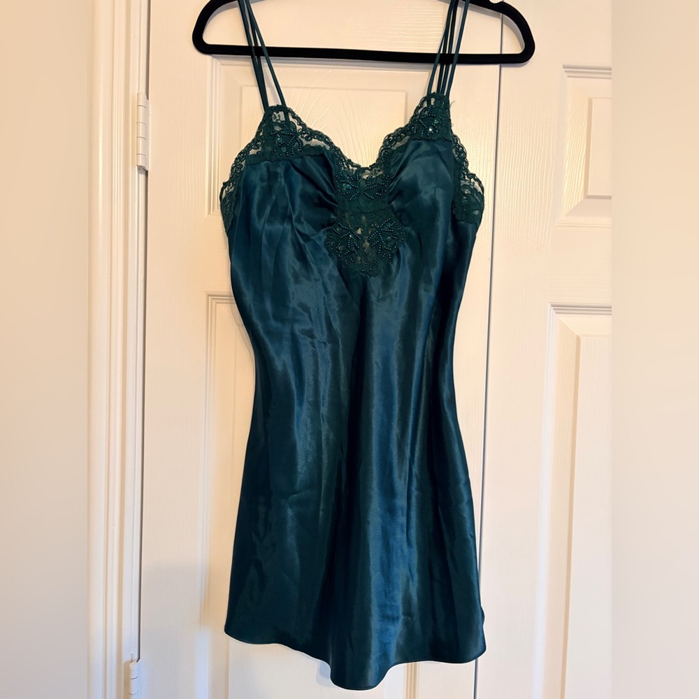 Victoria's Secret Dark Green Lace Chemise